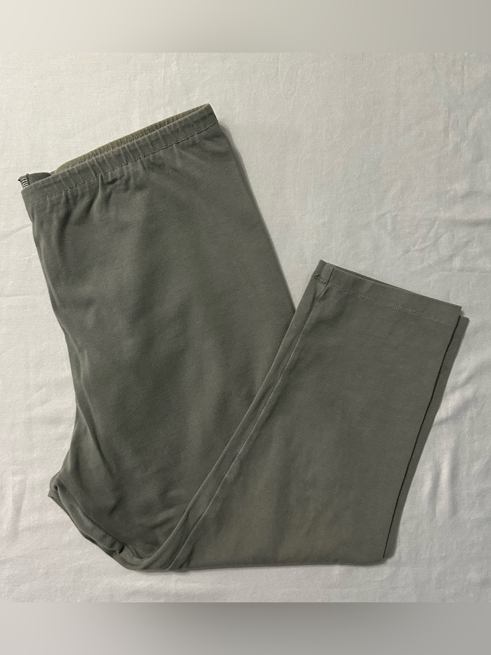 J Jill Pima Capri Leggings Large Petite LP Green Cotton Lycra Crop Elastic Waist